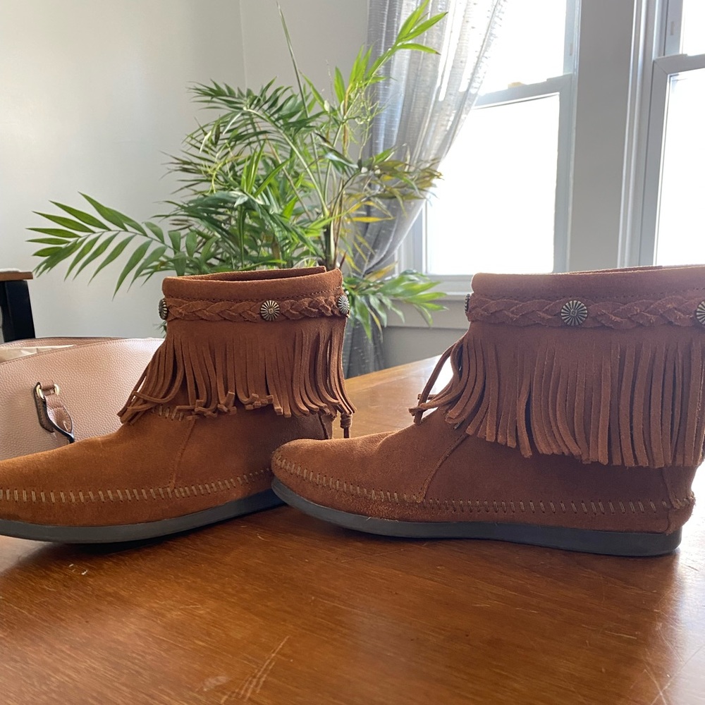 Fringe Suede Ankle Boots - Brown